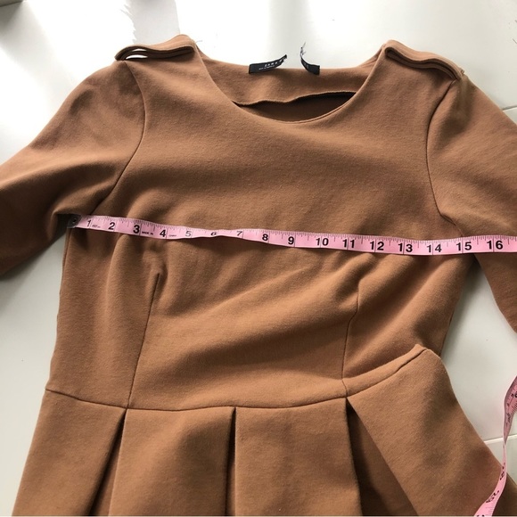 ZARA Woman Tan Mini Dress Babydoll Short Sleeve Sunrise Light Academia Size M - Picture 10 of 13